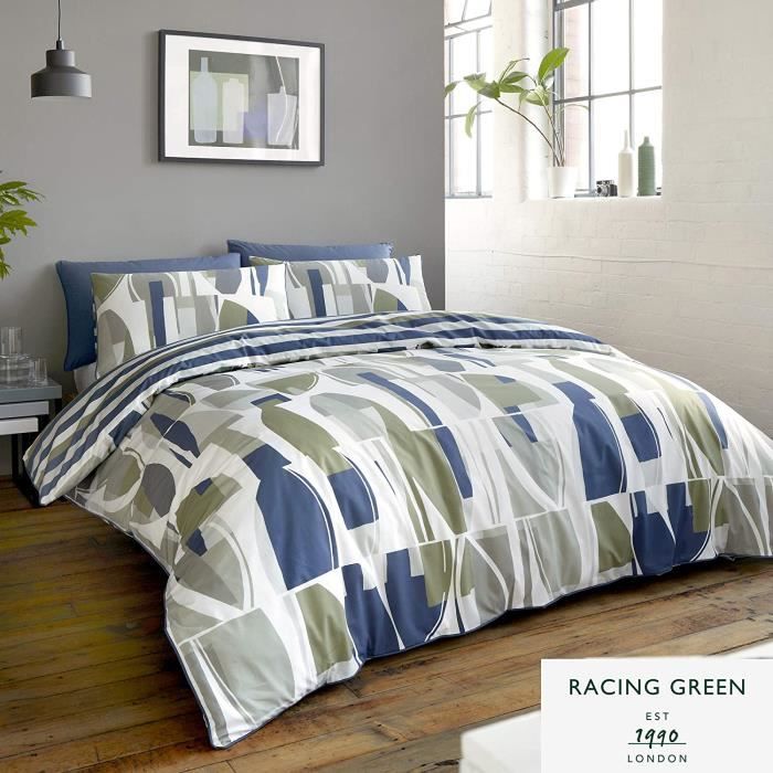Racing Green Trace-Easy Soin Set Housse de Couette, Marine & Kaki, Double