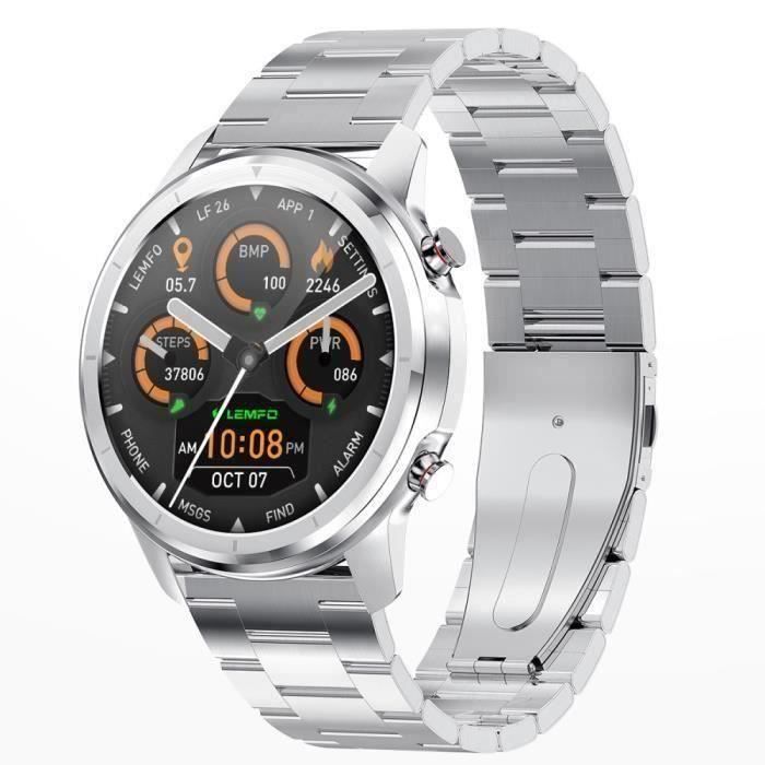 Montre Connectée Homme LEMFO LF26 HD IPS Sport Surveillance De La Santé Écran Couleur Bracelet Intelligent - Sivler - Métal Sangle