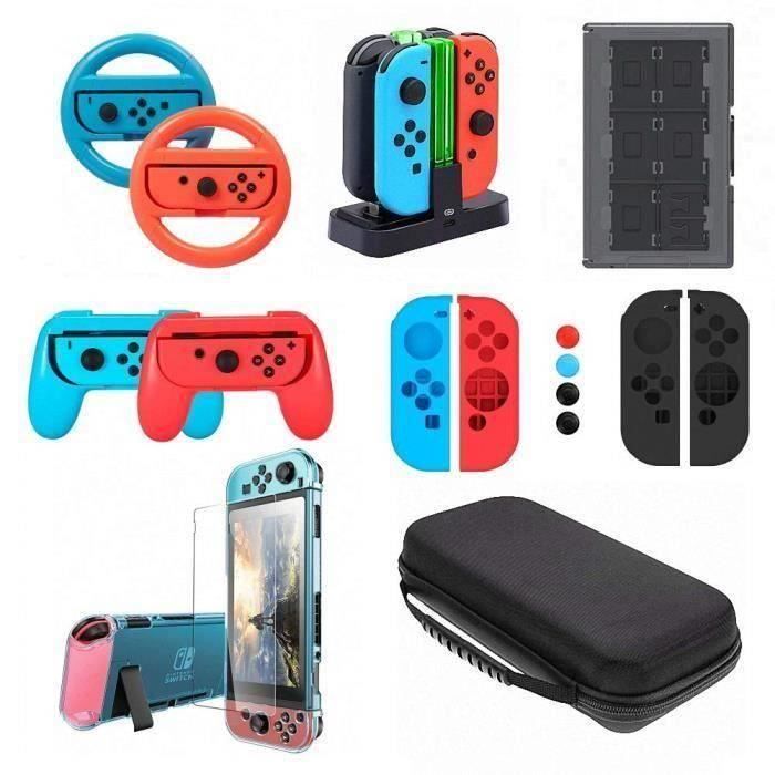 10 en 1 Kit d'accessoires pour Nintendo Switch, volant , station de chargement, étui de rangement pour jeux, poignées, étui de prote