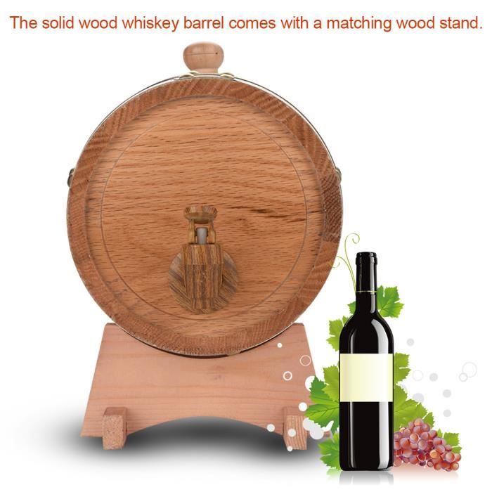 Dioche Tonneau de vin Distributeur de baril de vin en bois de chêne vintage 3L pour whisky Bourbon Tequila