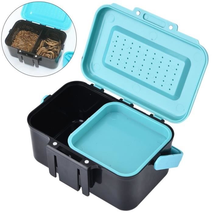 ARAMOX Caisse d'appât de pêche Boîtier de rangement d'appâts pour leurres portables Boîte d'appâts vivants avec intercalaire