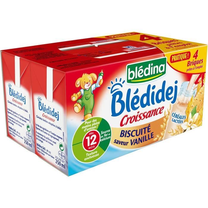 LOT DE 6 - BLEDINA : Blédidej - Céréales lactées biscuité vanille dès 12 mois 4 x 250 ml