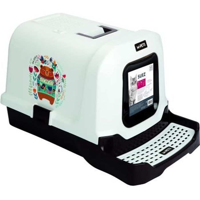 MPETS Maison de toilette ours et fleurs Suez - Noire et blanc - Pour chat
