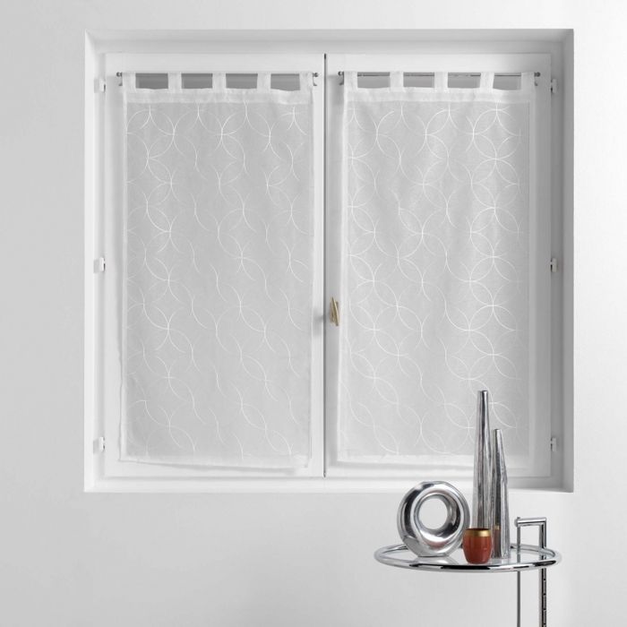 CDaffaires Paire droite passants 2 x 60 x 90 cm voile sablé brodé Olympia Blanc