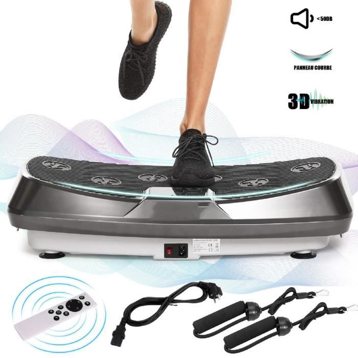 Plateforme Vibrante Oscillante 2 Moteurs Silencieux/ 12 Programmes/ Télécommande/ Grande Taille 790x450x170mm/ Fitness Plaque-GRIS