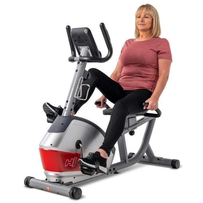 HOP-SPORT Vélo d'appartement Semi-Allongé, Masse d'inertie 10 kg, HS-035L Solo, Magnétique, Réglable, 8 niveaux de résistance