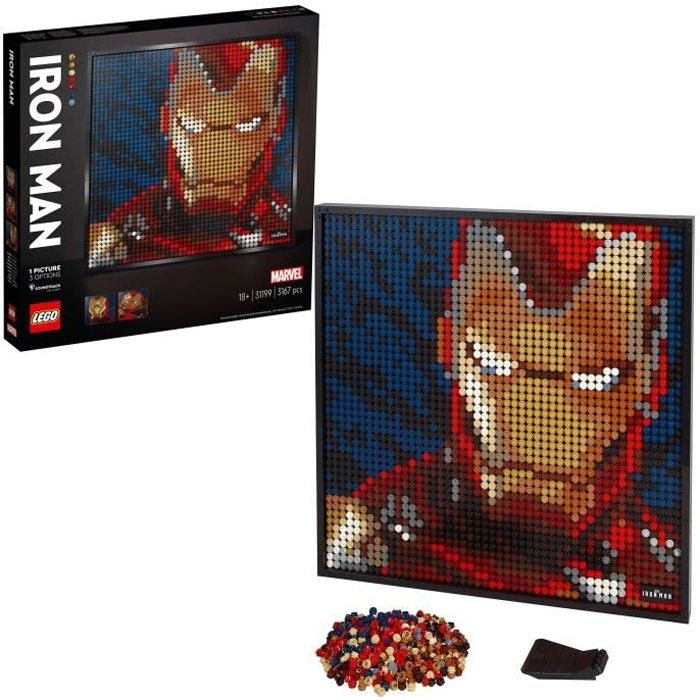 LEGO® ART 31199 Iron Man de Marvel Studios Poster Mural, Loisirs Créatifs Adultes, Décoration Chambre Cadeau Original