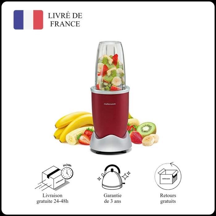 Mellerware - Smoothie Blender Mixeur Electrique Smooth! 1000W | Extracteur professionnel de Nutriments | Multifonction | Rouge