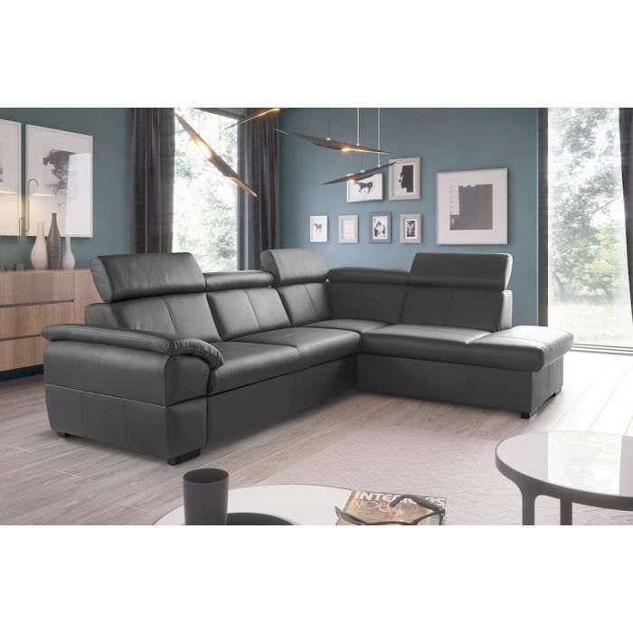 Canapé d'angle convertible en cuir italien de luxe - Gris foncé - 5/6 places - avec coffre - Angle droit (vu de face) – TONY