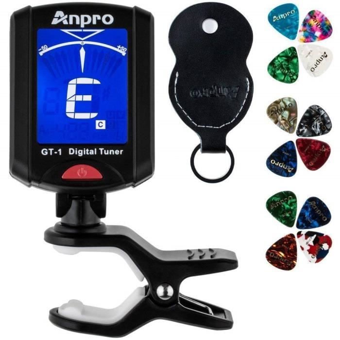 Accordeur de Guitare Tuner 360 Degrés Rotation Digital Timbre Ecran LCD 12PCS Médiators Avec Pochette Pour Violon