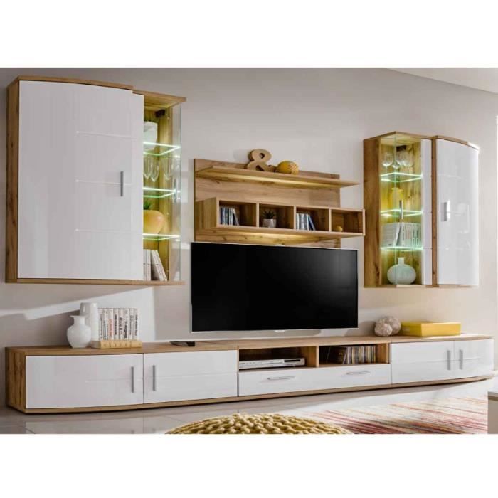 Meuble Tv Mural Design -jelly- Blanc & Naturel - Paris Prix