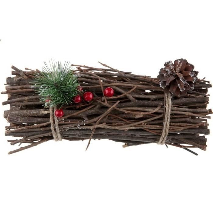 Fagot en bois naturel et sa décoration de Noël (x1) REF/7433