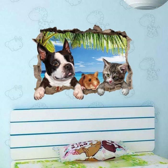 Mignon 3D Animal Sticker mural Lit Lit D'appoint Innovante Canapé TV Fond Décoratif Stickers Muraux de Bande