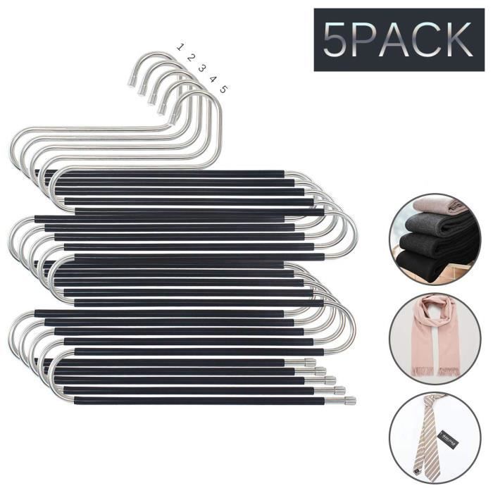 Pantalons Cintres, Porte-écharpes S-Type Multi-Purpose Organisateur de Garde-Robe antidérapant Vêtements Serviettes (5 pièces)
