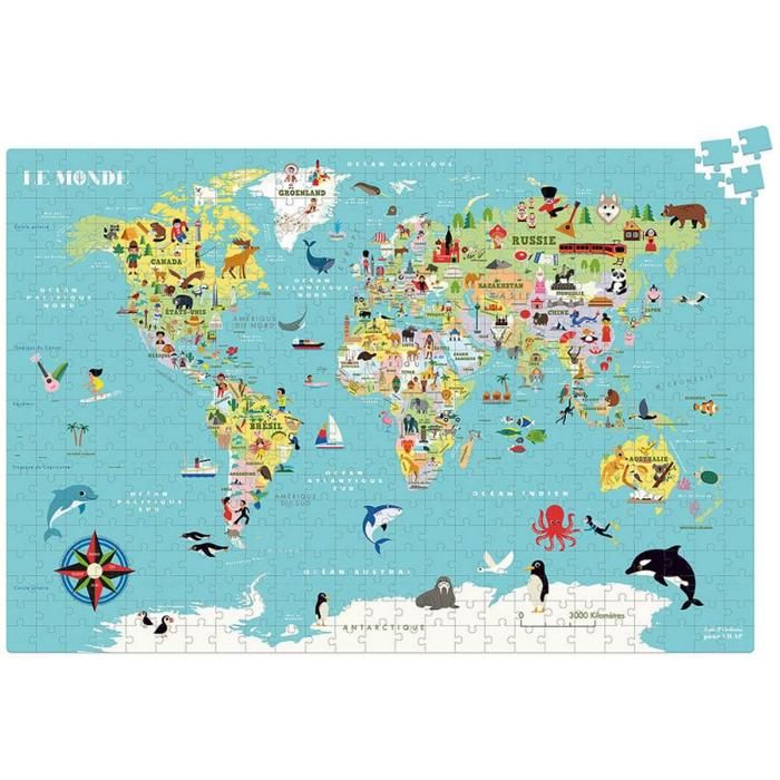 Puzzle 500 pièces : Carte du monde Coloris Unique