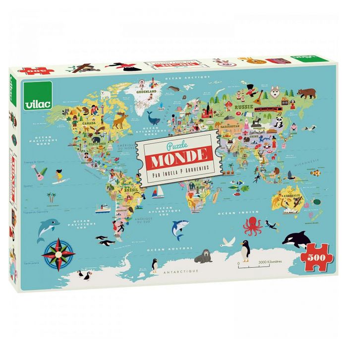 Puzzle 500 pièces : Carte du monde Coloris Unique