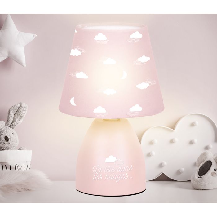 Lampe de Chevet - HOME DECO KIDS - Colorée - Personnalisable - Rose et gris