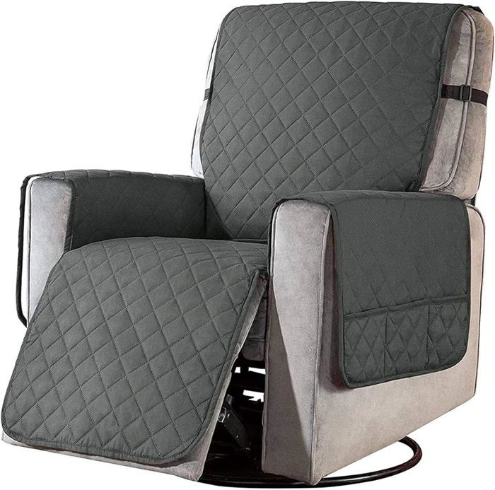 Housse de fauteuil inclinable - Matelassé - Antidérapant - 100% polyester - Gris foncé