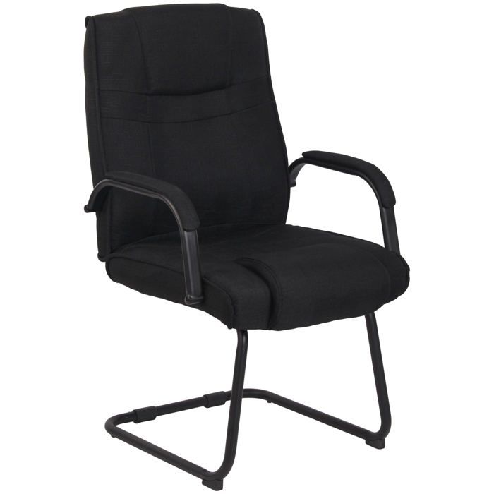 Fauteuil de bureau sans roulettes accoudoirs chaise visiteur charge maximale 180 kg en tissu noir cadre en metal noir BUR10723 Fauteuil de bureau sans roulettes accoudoirs chaise visiteur charge maximale 180 kg en tissu noir cadre en metal noir BUR10723