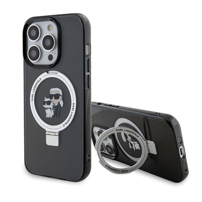 Coque pour iPhone 14 Pro - KARL LAGERFELD - Hardcase Ring Stand MagSafe - Noir - Élégant - Rigide