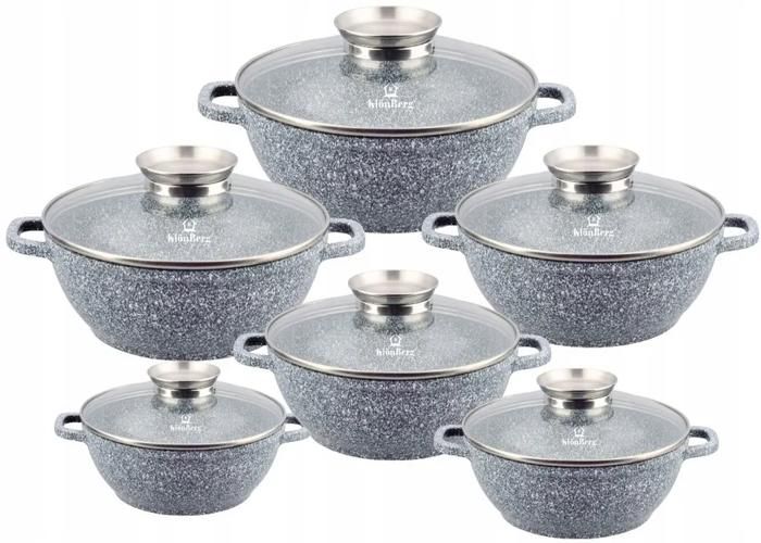 KlönBerg Set de 12 casseroles antiadhésives 1.7/2/2.6/3.3/3.9/4.8 l ...