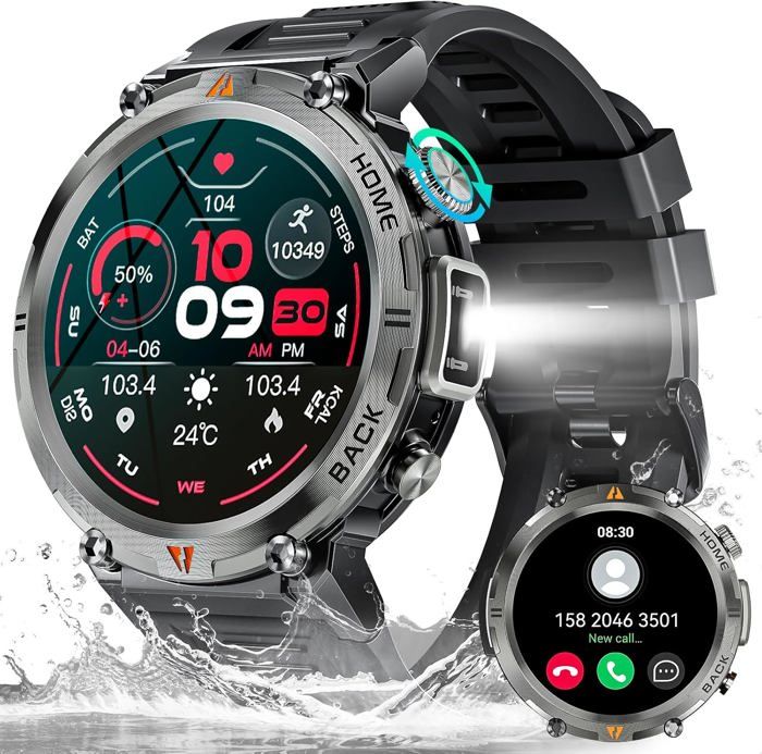 Montre Connectée Femme Lgnitek - Écran AMOLED 1.32", Appel Bluetooth, Lampe Torche, Suivi Santé 24h/24