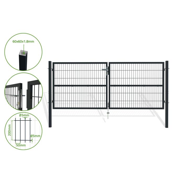 Portail battant grillagé - Casanoov - RAZO - 3m H.120cm - Gris - Acier