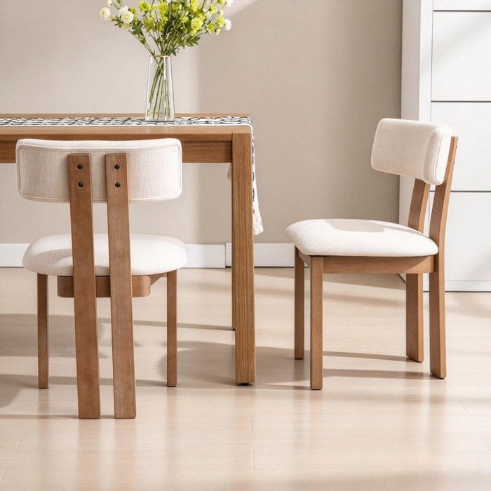 Wahson Chaise de Salle à Manger Lot de 2 Chaise Salle à Manger Chaise de Cuisine en Bois pour Salon et Salle de Séjour Lin Beige