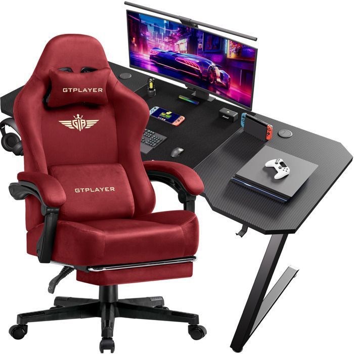 Chaise Gaming+Bureau de Gaming Fauteuil Gamer Tissu de qualité supérieure Pour le bureau et le chambre - vue 2
