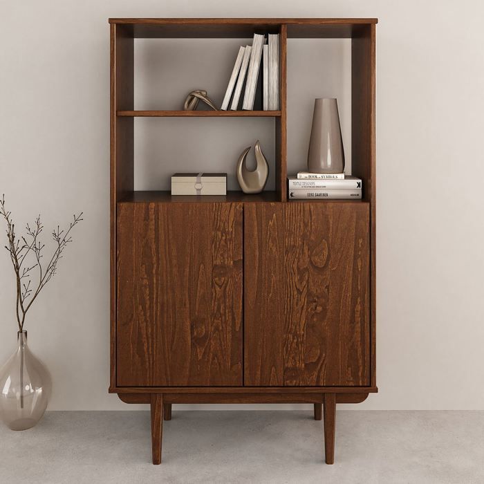 Buffet haut SIMONA 80x133 cm en Bois massif coloris châtaignier avec 2 Portes et Étagères Vaisselier en hauteur Buffet haut SIMONA 80x133 cm en Bois massif coloris châtaignier avec 2 Portes et Étagères Vaisselier en hauteur