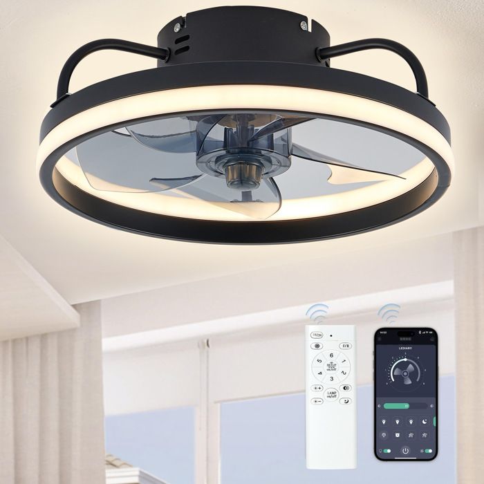 Ventilateur de plafond LED avec télécommande 3 températures de couleur minuterie 6 vitesses de ventilation 55 W noir - Uverbon