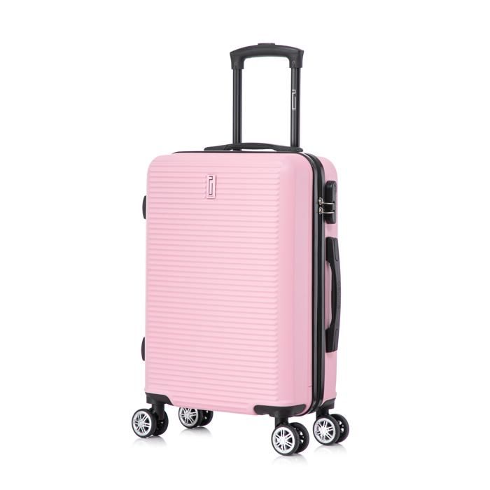 Valise Cabine Rigide 4 Roues Pivotantes SA Products - 55 Cm - Rose/Noir - Légère Et Pratique