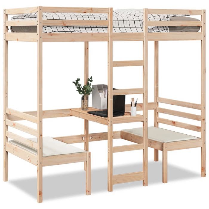 Lit mezzanine - VIDAXL - LEMON - 80x200 cm - Bois de pin massif - Avec bureau et chaises