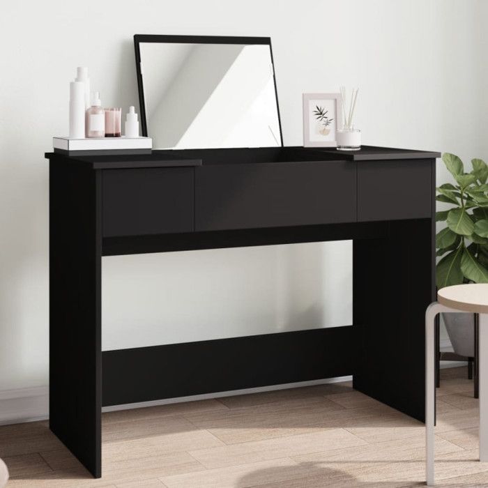 Coiffeuse - Noir - 100x45x76 cm - Bois dingénierie - Miroir inclus