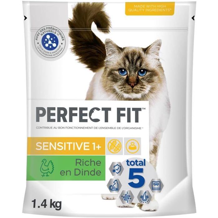 Croquettes pour chat adulte - PERFECT FIT - Adulte 1+ Riche en Dinde - 14% dinde - Formule Total 5 - Prébiotiques
