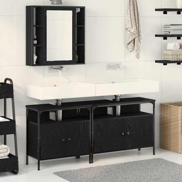 Black Week 3 pcs Meubles de salle de bain - CLOUD - Avec stockage - Noir Bois dingénierie SS1003