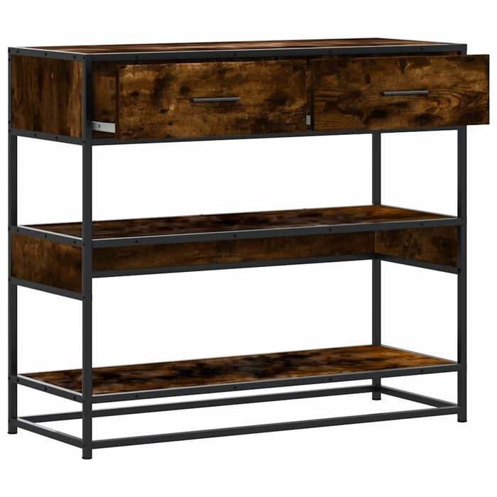 Brun Table console - CLARENCE - Meuble couloir - chêne fumé - 90x35x80 cm - bois dingénierie CC1030