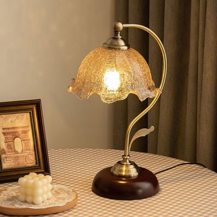 Lampe de table vintage - MICH - 45 cm - Abat-jour en verre - Base en fer peint - Douille E27 - 3 températures de couleur