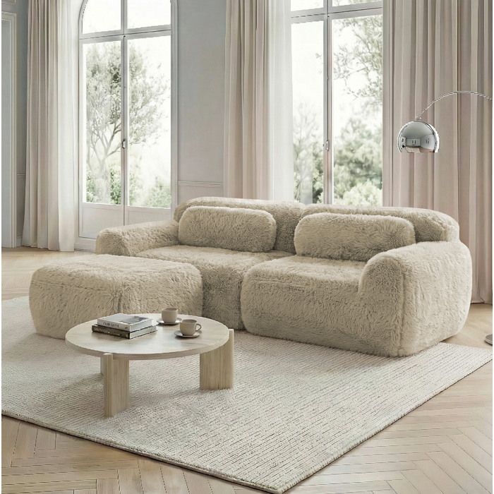 HOMVRA Canapé modulaire dangle en peluche avec coussins en peluche kaki clair