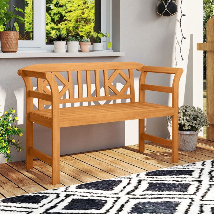 Banc de Jardin Extérieur 100 × 43 cm COSTWAY en Bois dAcacia 2 Personnes Dossier Accoudoirs Charge 360 KG pour Patio Balcon