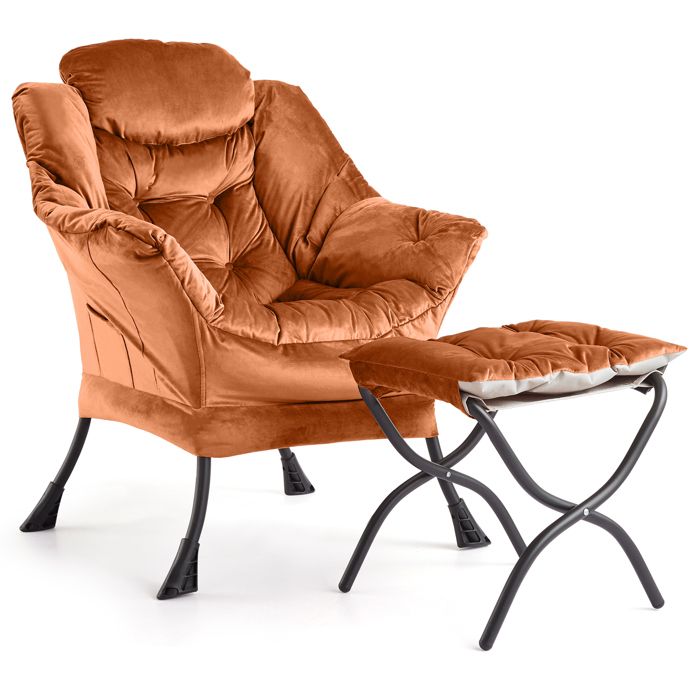 Fauteuil Relax Oversized Avec Ottoman Ergonomic Capacité 180kg Repose-pieds Pliable Pochette Latérale Chambre Bureau HLR-43