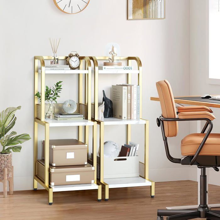 Étagère échelle autoportante - GARVEE - Lot de 2 pièces - Dimensions 40x30x80 cm - Couleur Or - 3 niveaux de rangement