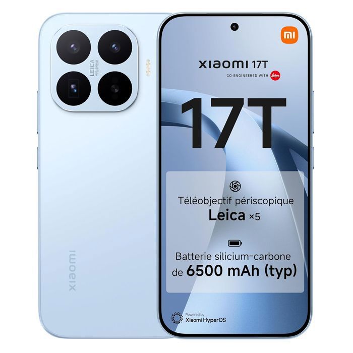 Smartphone Xiaomi 17T 5G 12Go Ram 512Go Bleu Écran 6.59 AMOLED 6500 mAh 67W HyperCharge Téléobjectif Leica 5x - Version globale