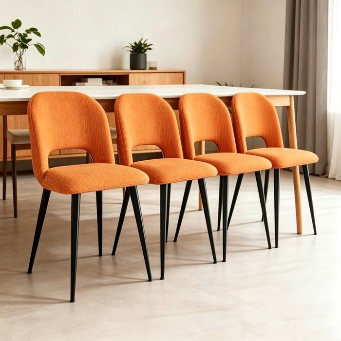 Chleby Lot de 4 Chaise de salle à manger en tissu respirantChaises orange pieds métalliques noirsDesign moderne pour cuisine