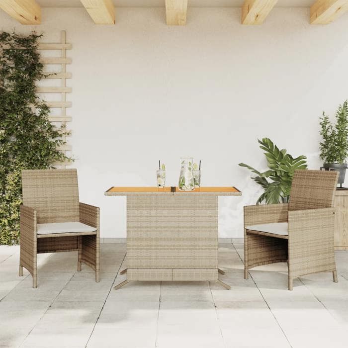 VIDAXL Ensemble Table bar avec chaises (3 pcs) - ANTI-UV - + coussins - beige résine tressée 100x59x73 cm M8896