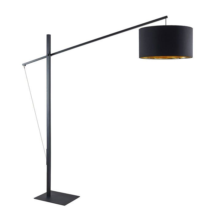 Lampadaire - Arcchio - lampadaire arqué salon - Tissu textile - noir doré Lampadaire - Arcchio - lampadaire arqué salon - Tissu textile - noir doré