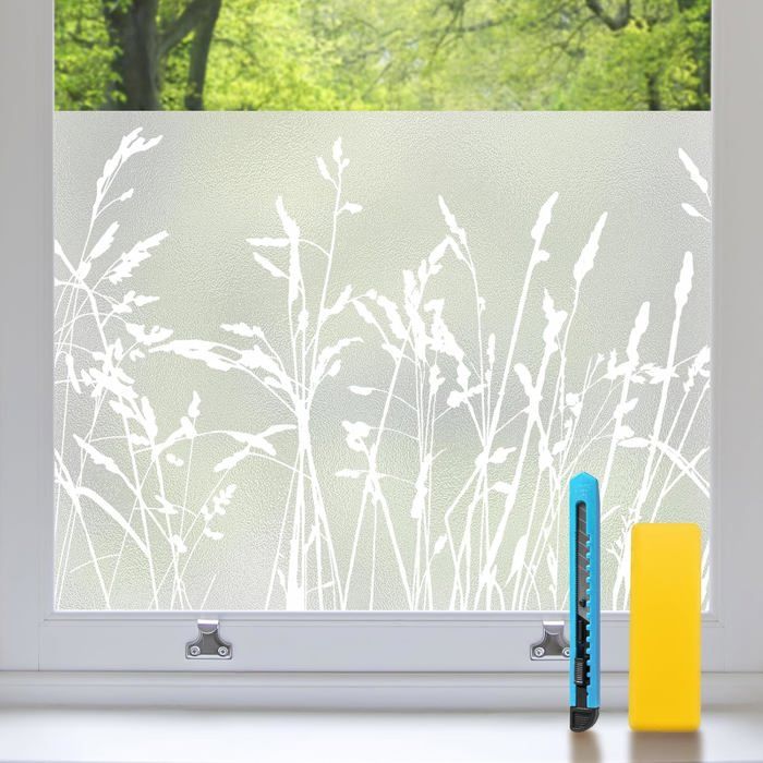 Film Fenetre Anti Regard Film Occultant Fenêtre Motif Roseaux Dépoli Opaque Bon Intimité Anti UV Anti Chaleur Non Adhesif 75x200cm