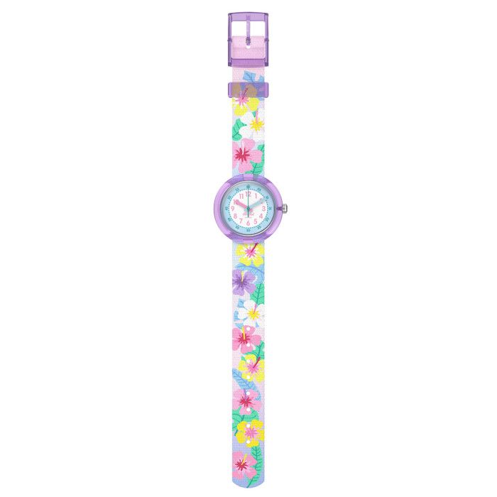 Montre - FLIK FLAK - Hibiskiss - Bracelet fleurs dhibiscus - Boîtier 31 85 mm - Cadran pédagogique