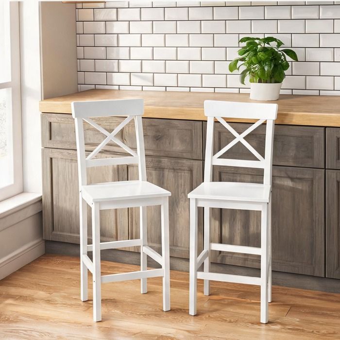 Lot de 2 chaises hautes de bar style campagne en pin massif blanc hauteur - Blanc Bois de pin 16.14 x 18.11 x 38.39 cm Ref