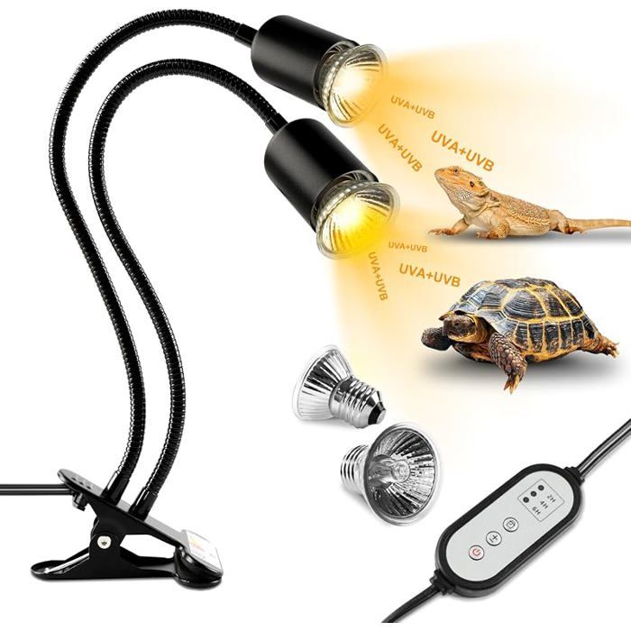 Lampe Chauffante Tortue à Deux Têtes 25W+50W Reptiles Lampe Tortue Terrestre E27 UVA+UVB Tortue Terrestre avec 2 Ampoule Noir